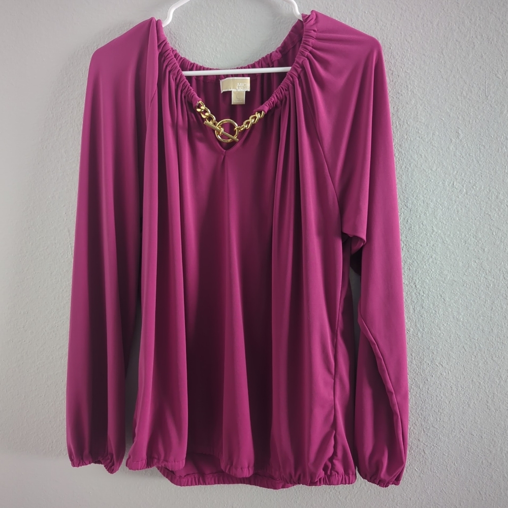 Michael Kors Blouse Hot Pink Barbiecore Balloon Sleeves Elastic Waist Band Large